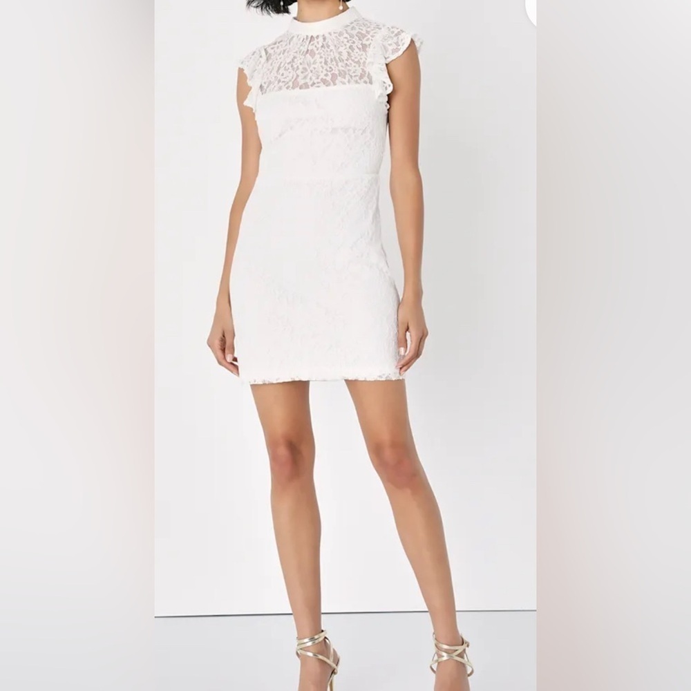 Lulus White Lace Elegant Mock Neck Bodycon Dress Size XL